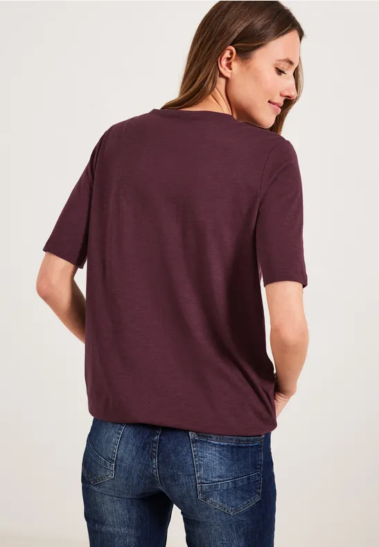 T-shirt met geribbelde details wineberry red