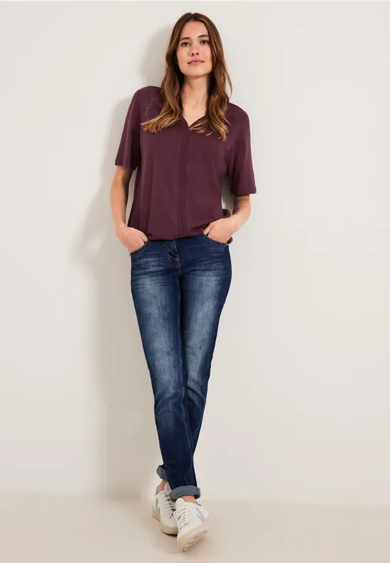 T-shirt met geribbelde details wineberry red