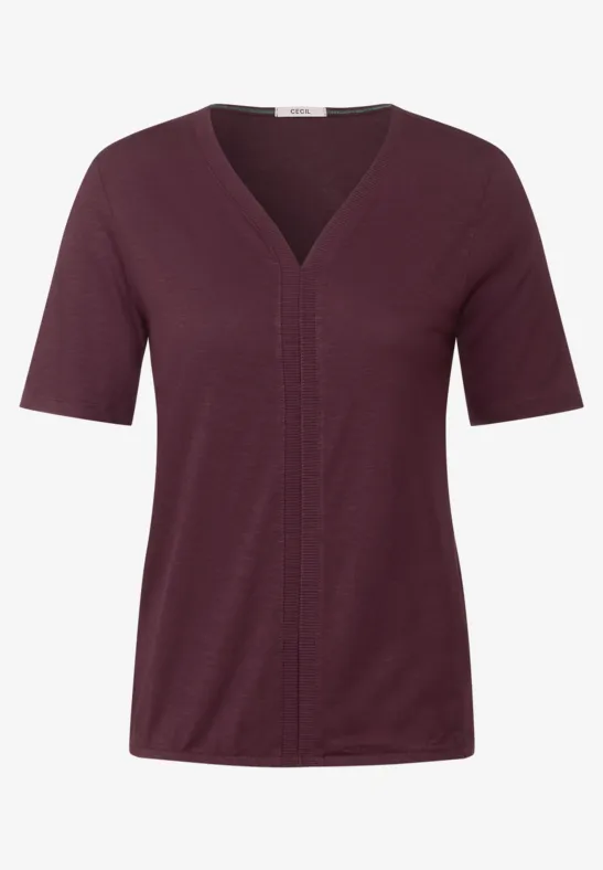 T-shirt met geribbelde details wineberry red