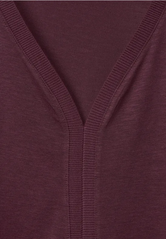 T-shirt met geribbelde details wineberry red