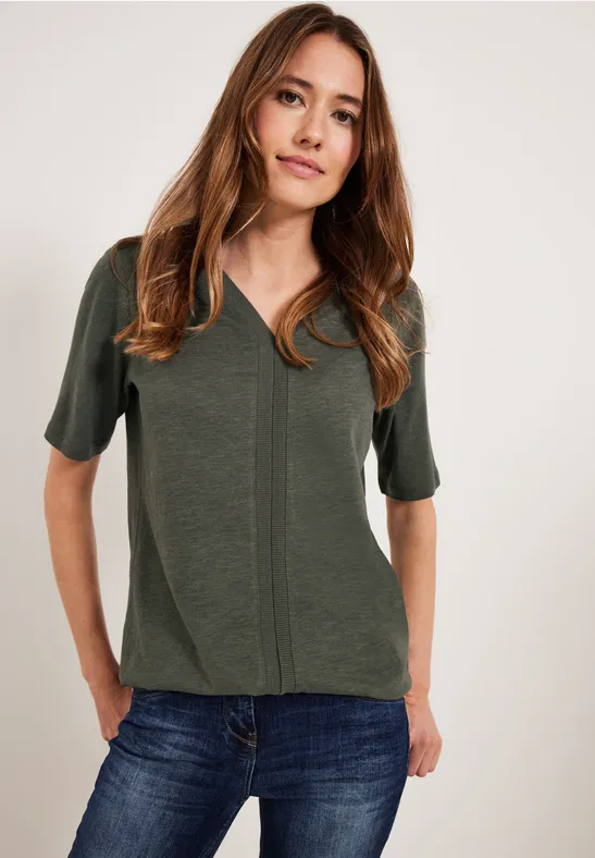 T-shirt met geribbelde details sporty khaki