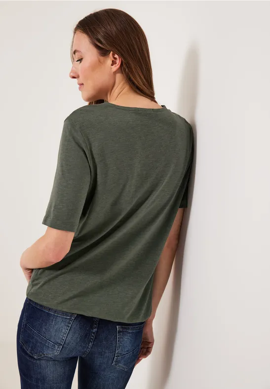T-shirt met geribbelde details sporty khaki