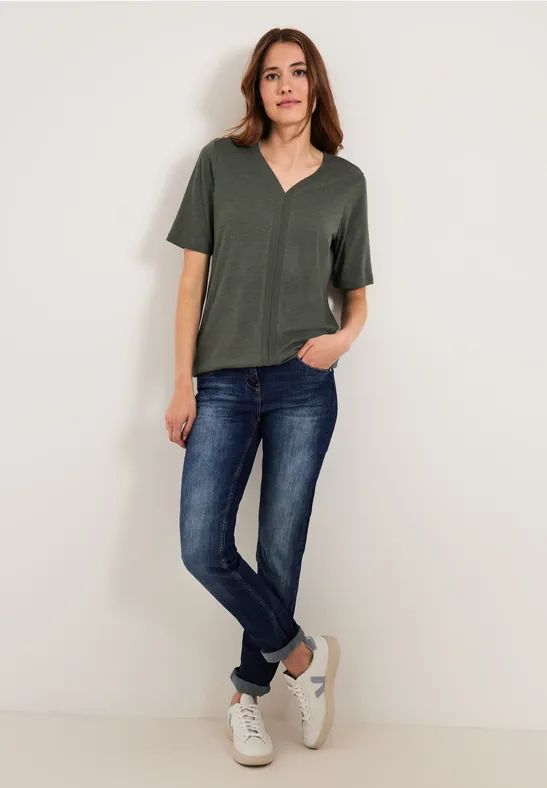 T-shirt met geribbelde details sporty khaki