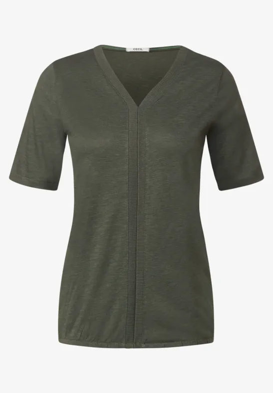 T-shirt met geribbelde details sporty khaki