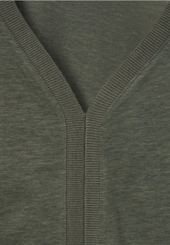 T-shirt met geribbelde details sporty khaki