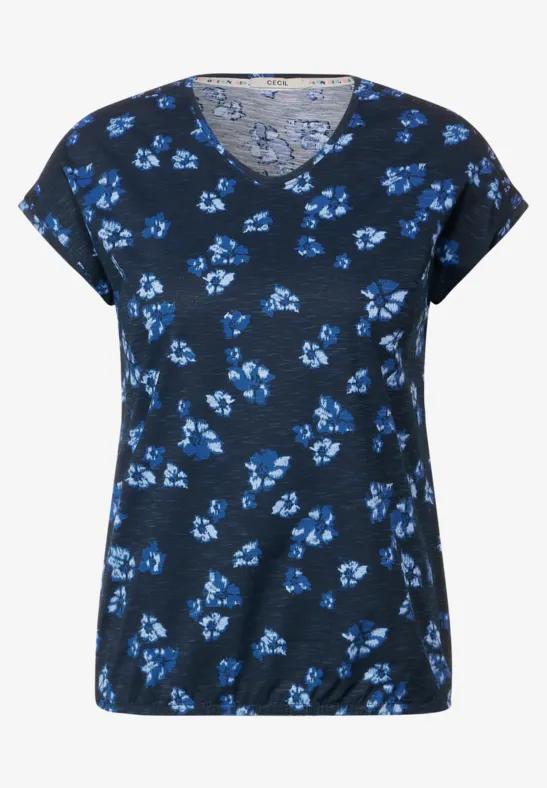 Shirt met print en gesmokt detail deep blue