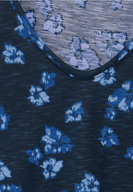 Shirt met print en gesmokt detail deep blue