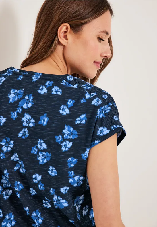 Shirt met print en gesmokt detail deep blue