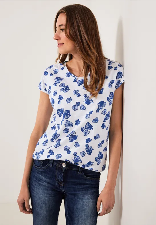 Printshirt mit Smockdetail vanilla white