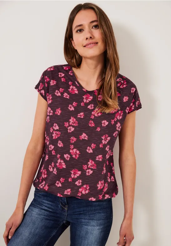 Printshirt mit Smockdetail wineberry red