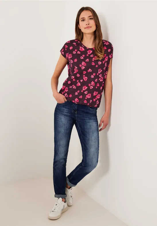 Printshirt mit Smockdetail wineberry red