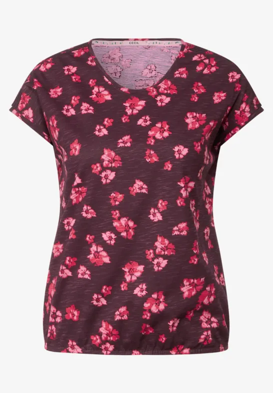 Printshirt mit Smockdetail wineberry red