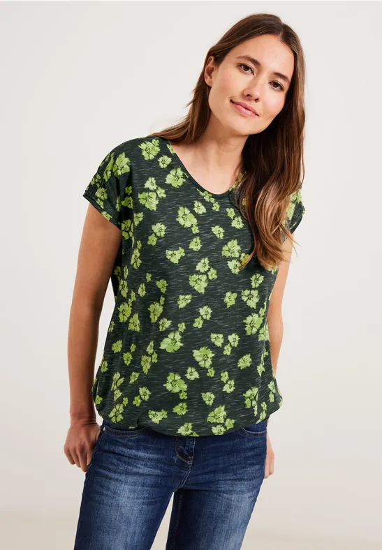 Shirt met print en gesmokt detail sporty khaki