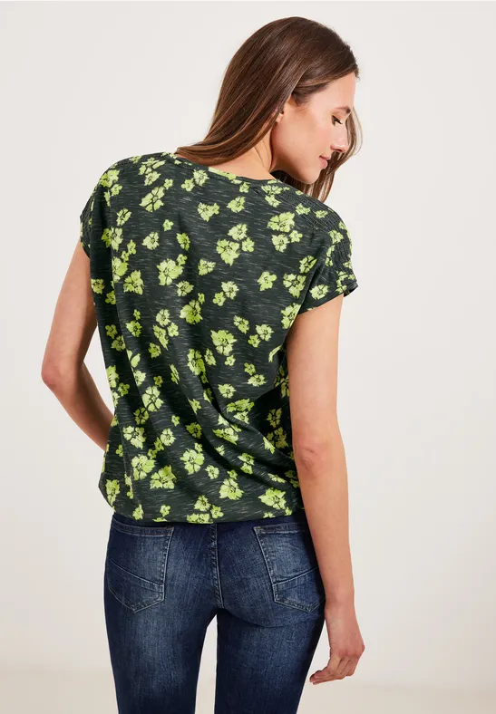 Shirt met print en gesmokt detail sporty khaki