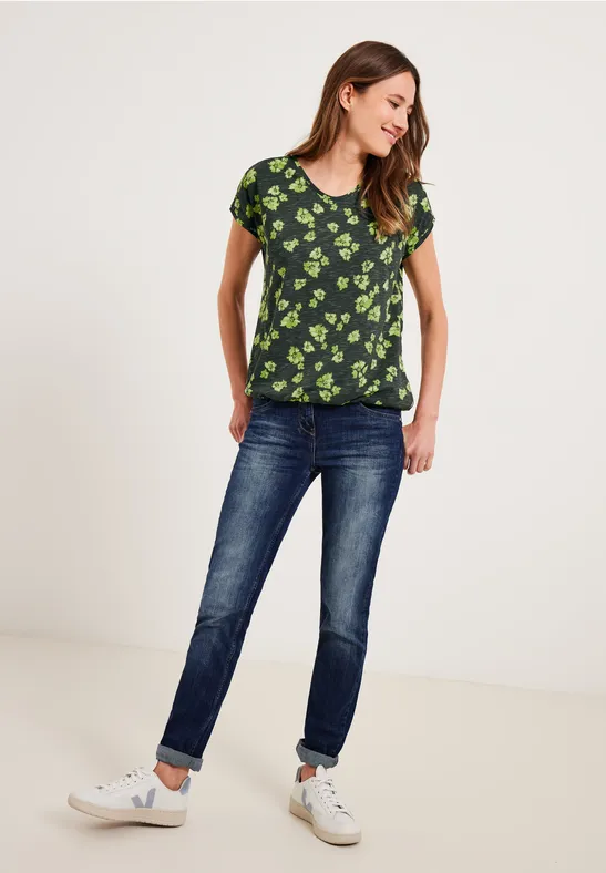Shirt met print en gesmokt detail sporty khaki