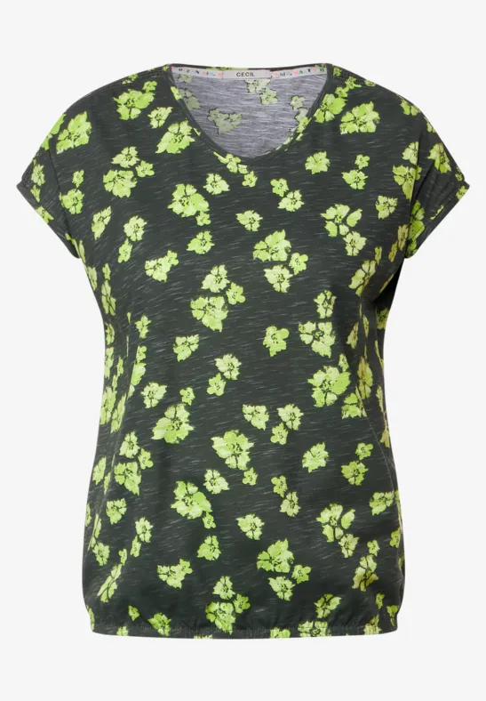 Shirt met print en gesmokt detail sporty khaki