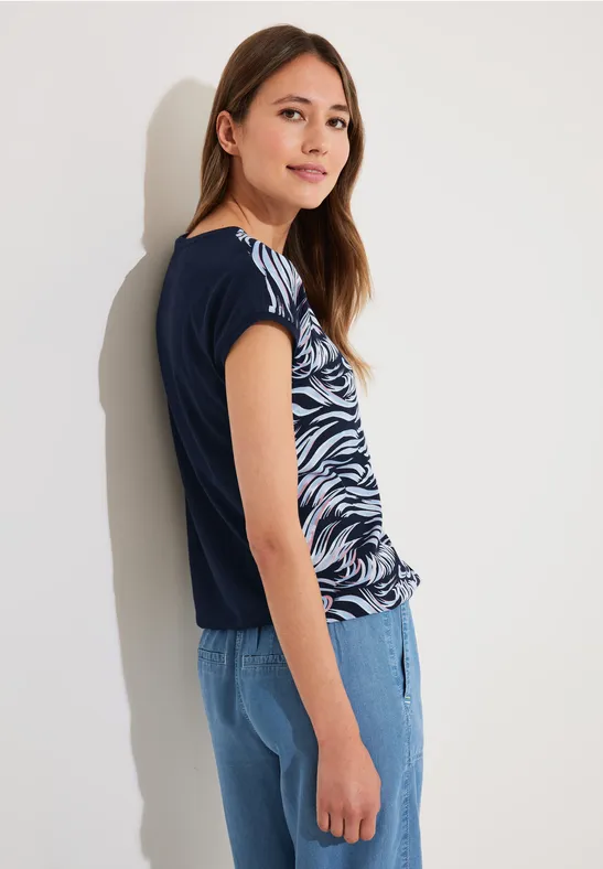 Shirt van materiaalmix deep blue