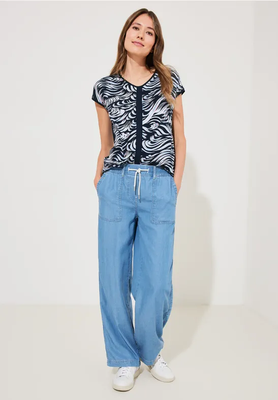 Shirt van materiaalmix deep blue