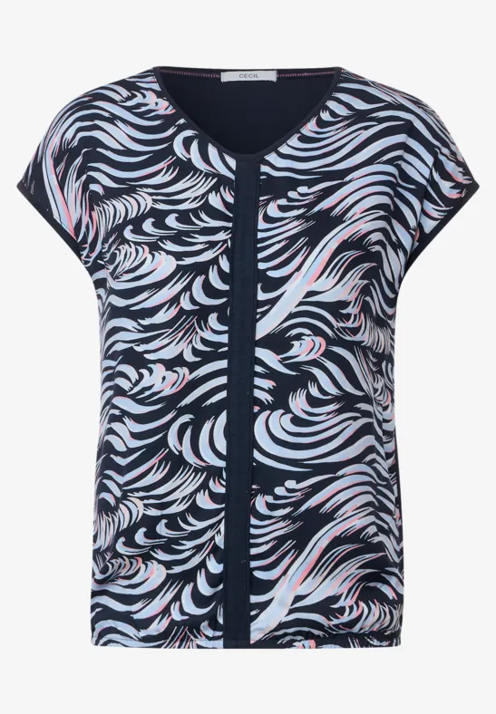 Shirt van materiaalmix deep blue