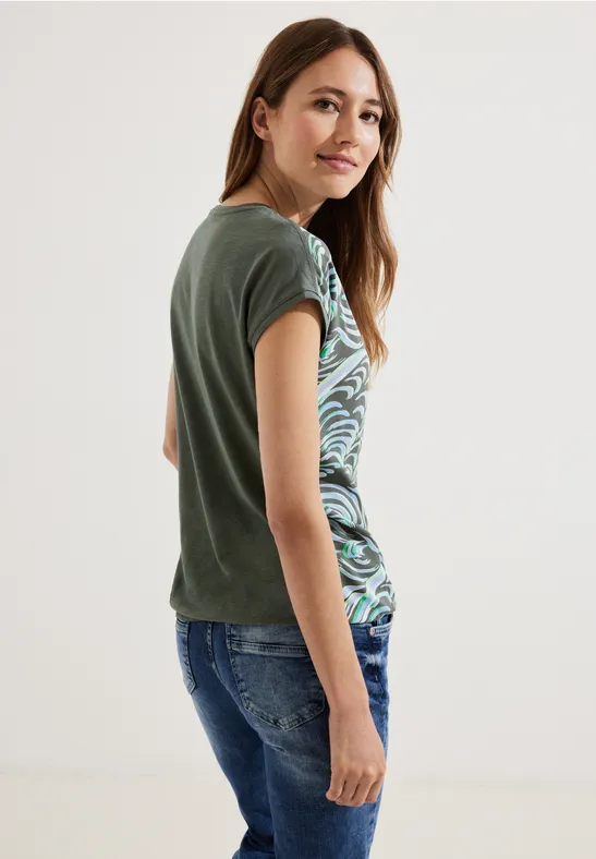 Shirt van materiaalmix sporty khaki