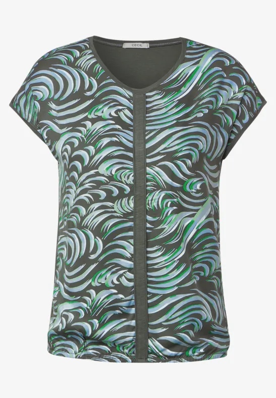 Shirt van materiaalmix sporty khaki