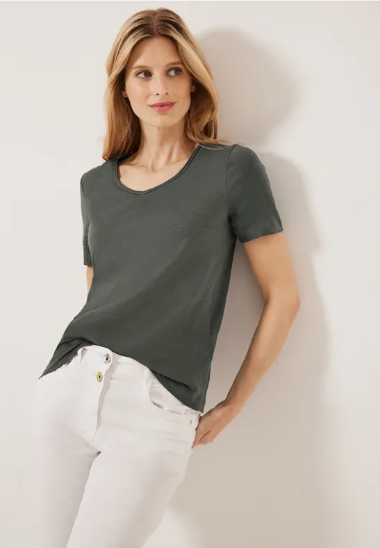 Basic T-shirt met V-hals sporty khaki
