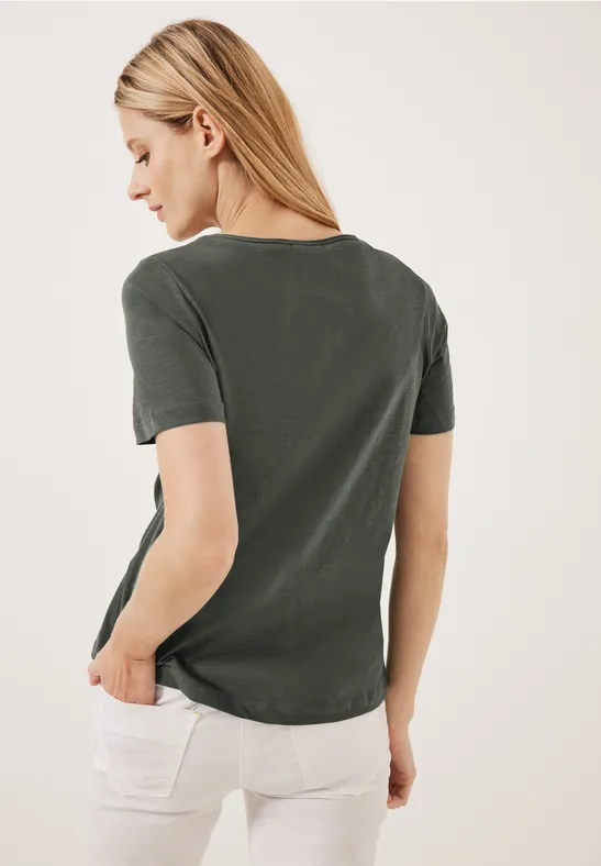 Basic T-shirt met V-hals sporty khaki