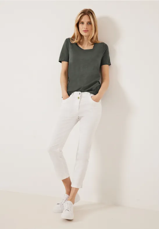 Basic T-shirt met V-hals sporty khaki