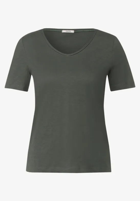 Basic T-shirt met V-hals sporty khaki
