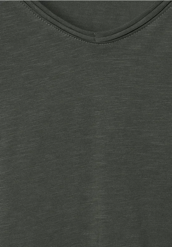 Basic T-shirt met V-hals sporty khaki