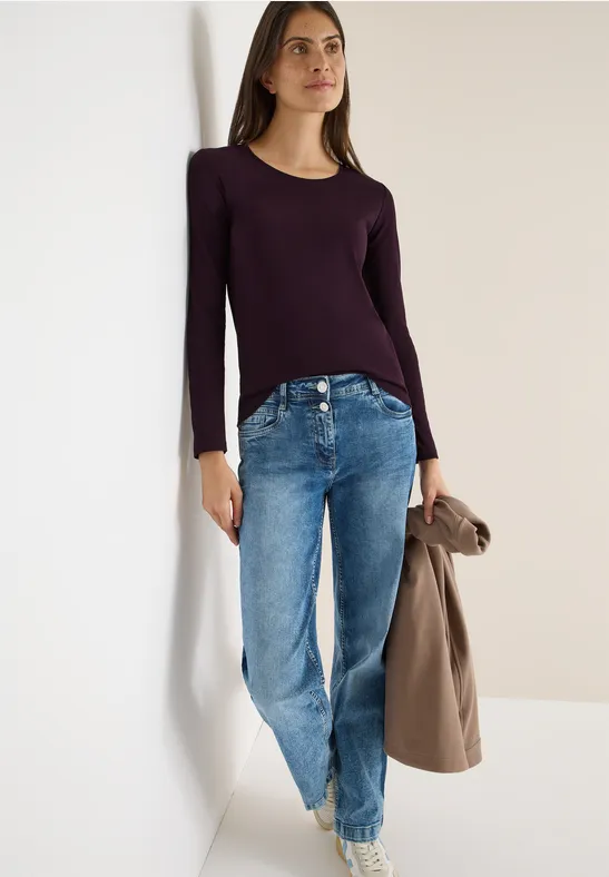 Basic Langarmshirt eggplant red