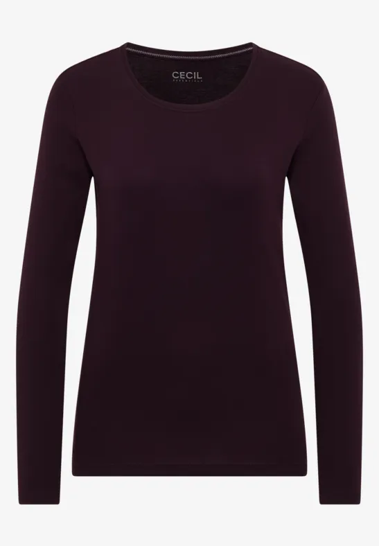 Basic Langarmshirt eggplant red