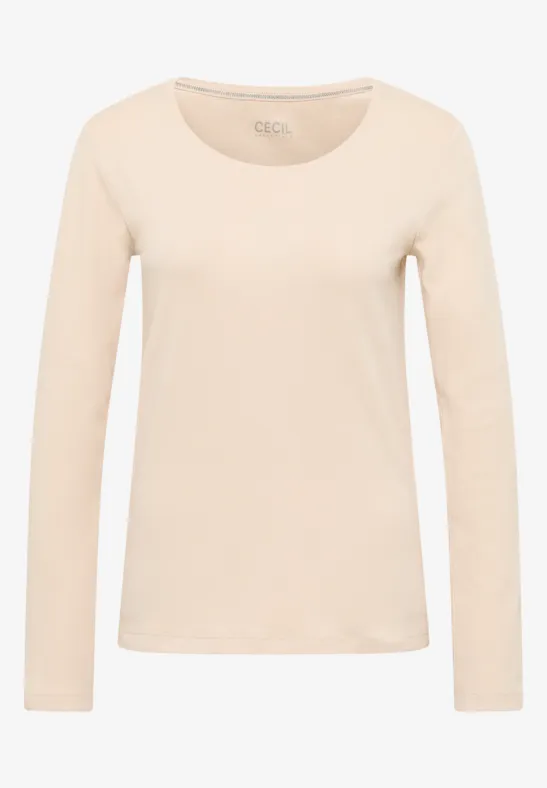 Basic shirt met lange mouwen oat milk beige