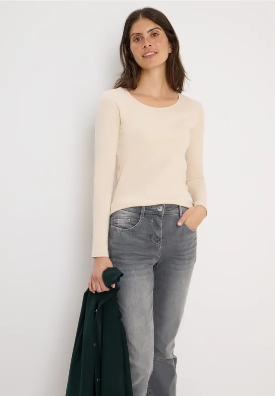 Basic shirt met lange mouwen oat milk beige