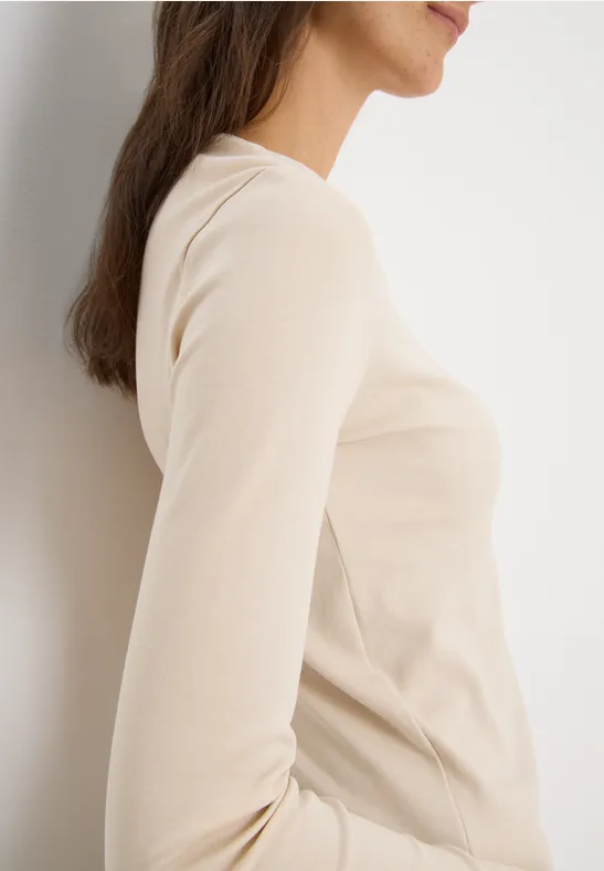 Basic shirt met lange mouwen oat milk beige