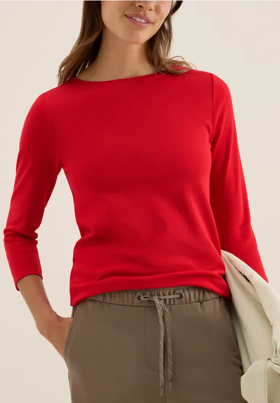 Basic Shirt in Unifarbe fiery red