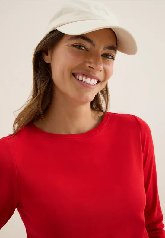 Basic Shirt in Unifarbe fiery red