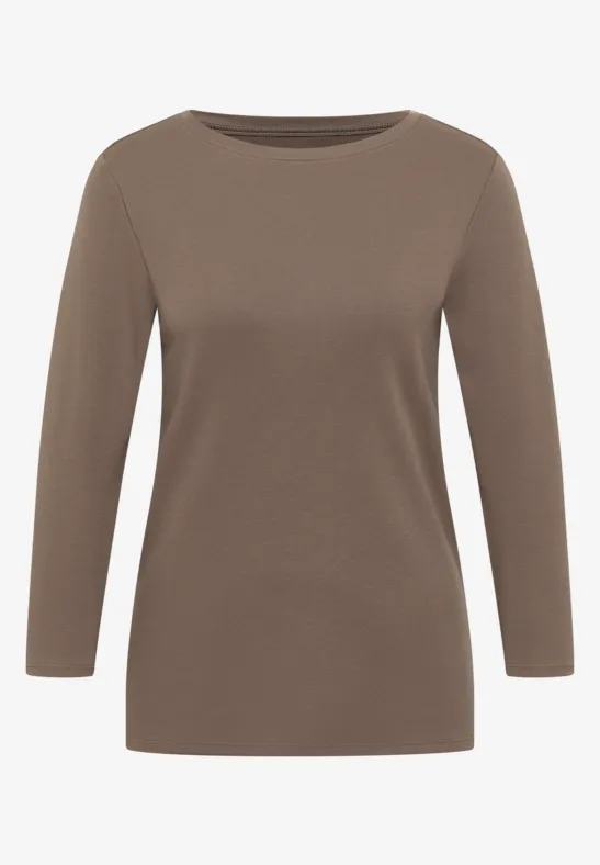 Basic Shirt in Unifarbe cocoa taupe