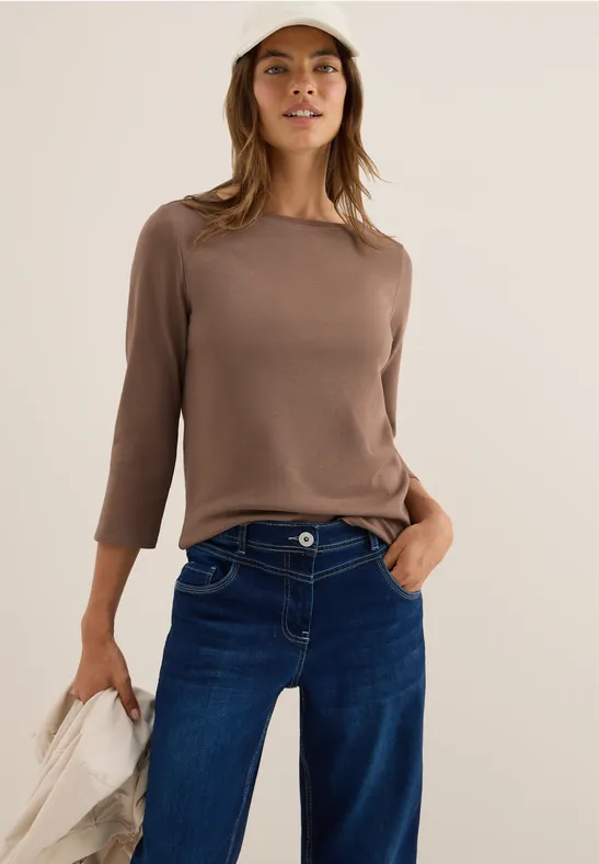 Basic Shirt in Unifarbe cocoa taupe