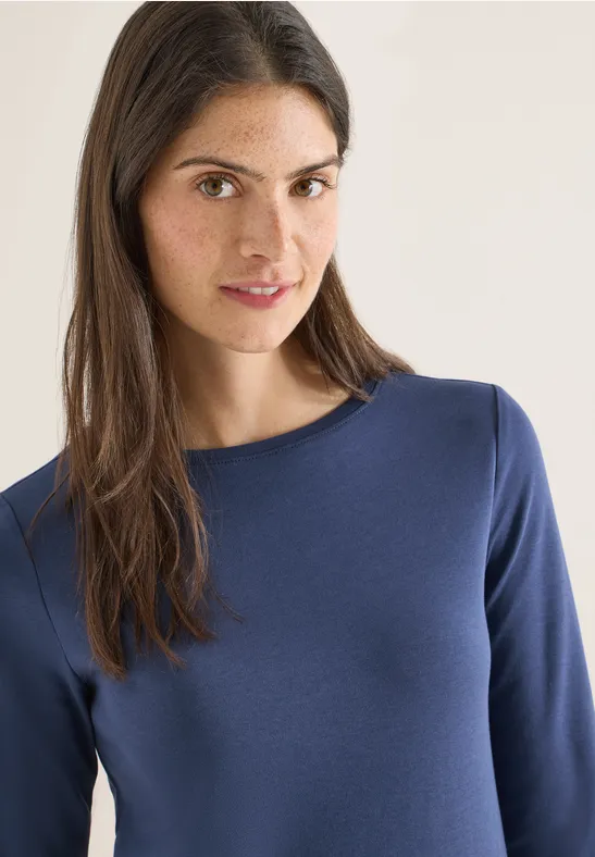 Basic Shirt in Unifarbe sporty denim blue