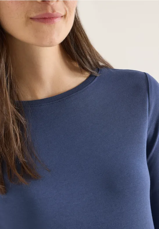 Basic Shirt in Unifarbe sporty denim blue