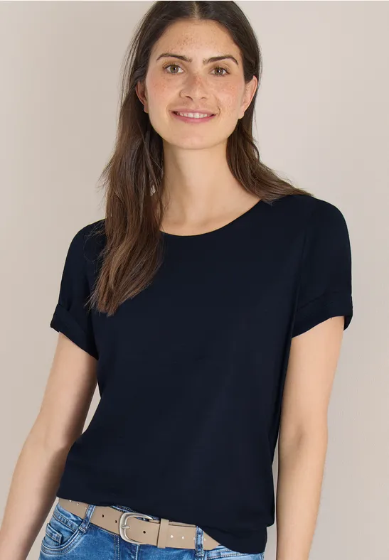 Basic T-Shirt mit Rundhals universal blue