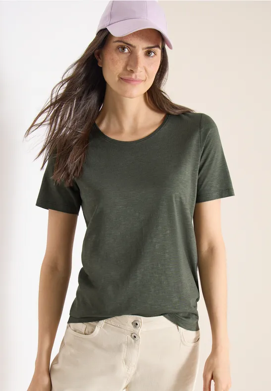 Basic Shirt met ronde hals khaki