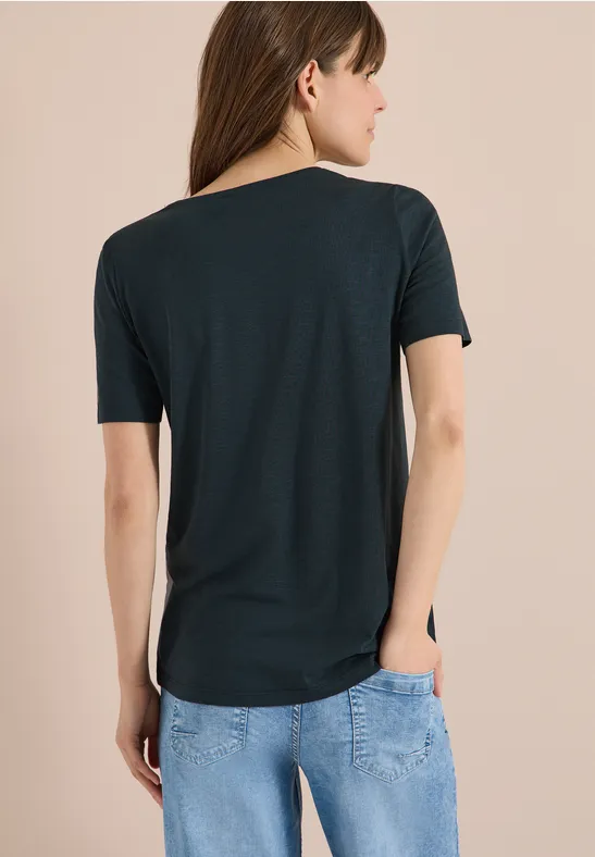 Basic T-Shirt mit Rundhals deep petrol blue