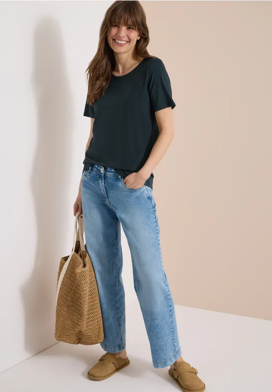 Basic T-Shirt mit Rundhals deep petrol blue