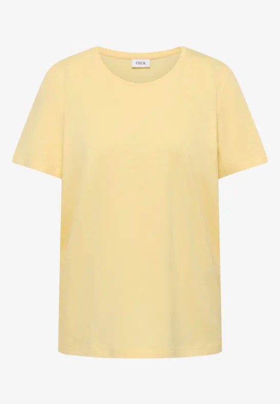 Effen geel T-shirt met korte mouwen en ronde hals.