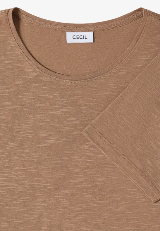 Eenvoudig bruin T-shirt met korte mouwen, ronde hals en 'CECIL'-label in de nek