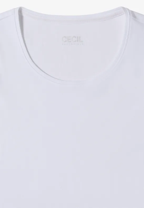 Ein schlichtes weißes T-Shirt mit Rundhalsausschnitt.