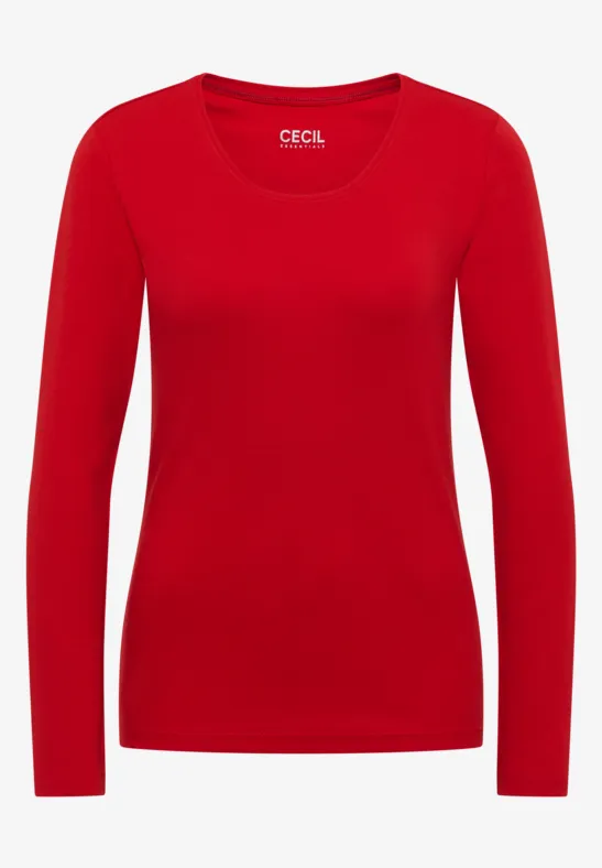 Rotes Damen-Langarmshirt mit Rundhalsausschnitt