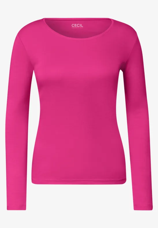 Leuchtend pinkes Langarmshirt mit Rundhalsausschnitt